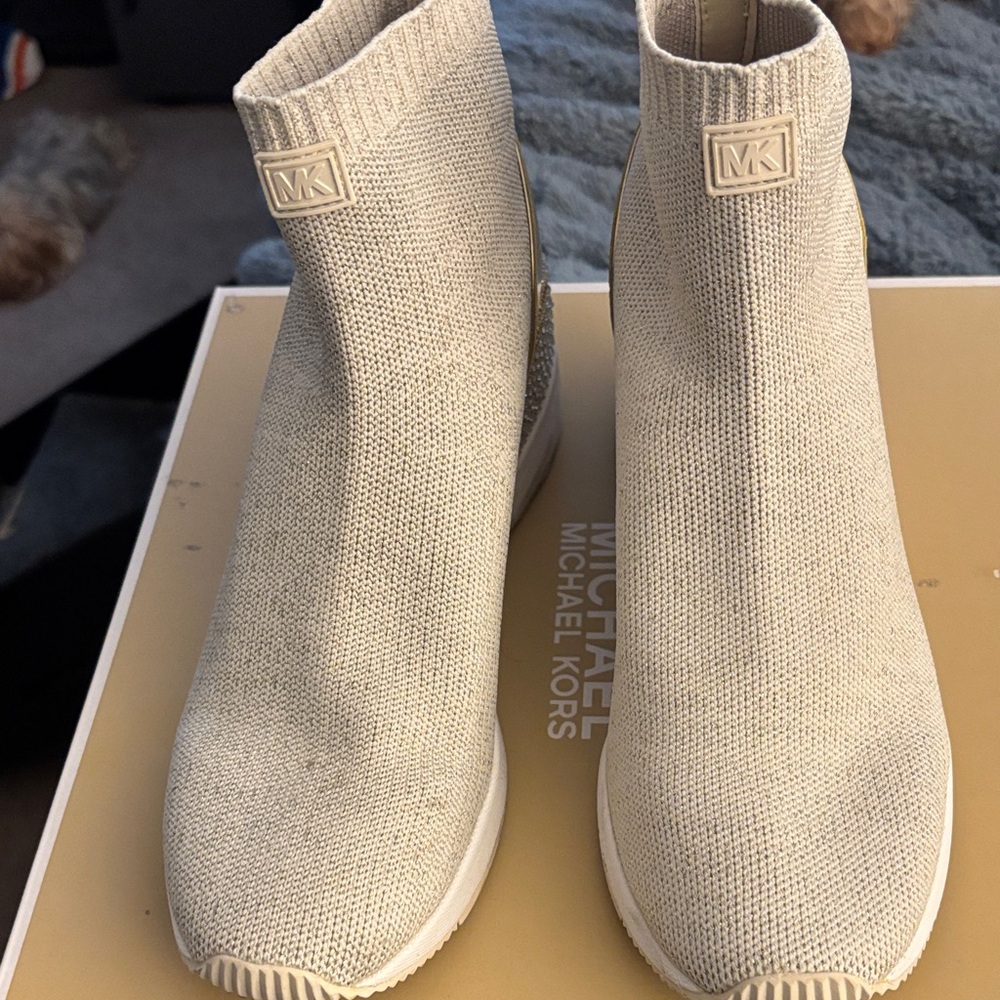 Michael Kors Women's Cream Knit High-Top Sneakers